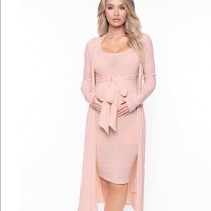 Maternity Belted dress with cardigan set